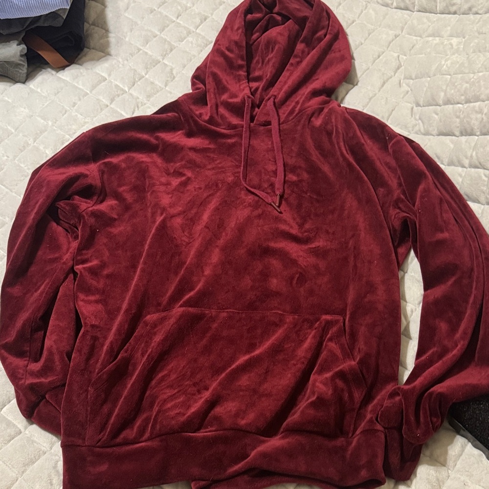 Men's Velvet Hoodie - Burgundy
